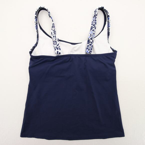 Lands End Tankini Top Navy Blue White Pattern Underwire Scoop Neck Size 8 - Picture 8 of 8
